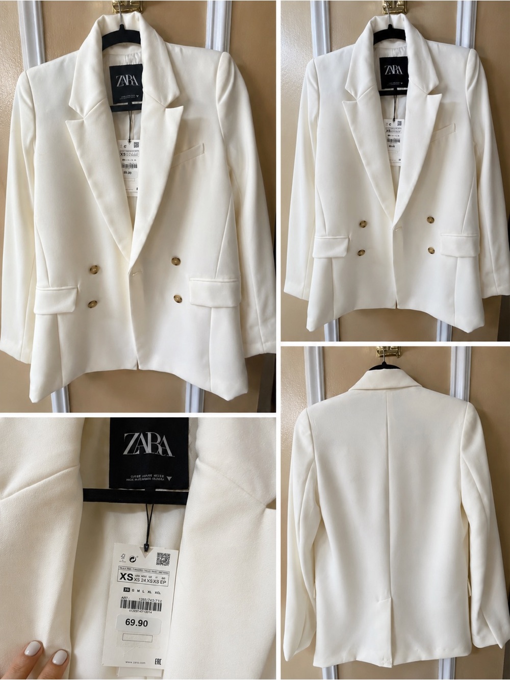 Never worn! Zara White Double-Breasted Women's Blazer Jacket xs - Picture 2 of 3